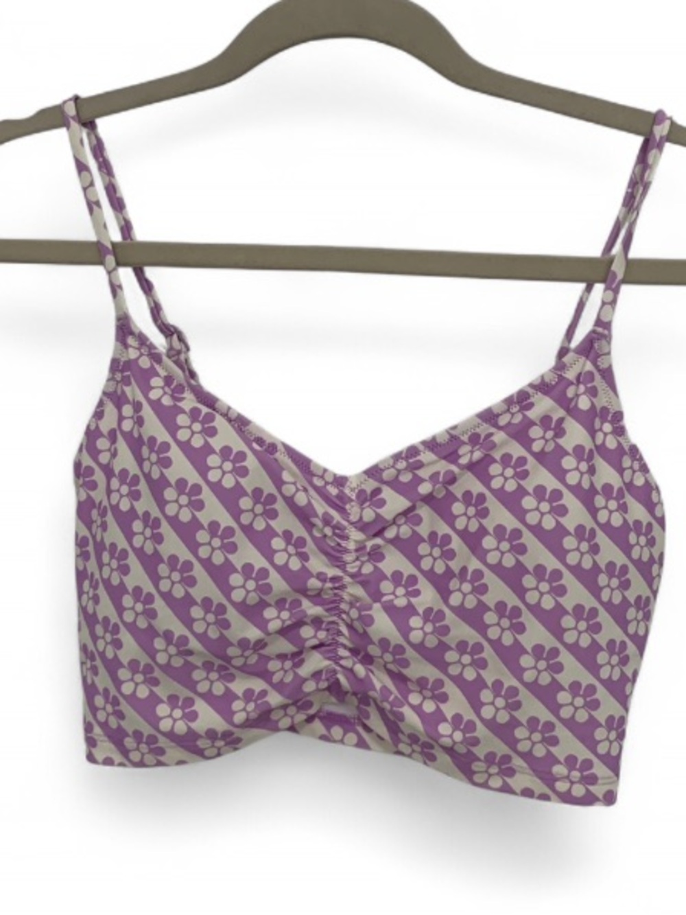 NWT Aerie Purple White Floral Ruched Swim Top